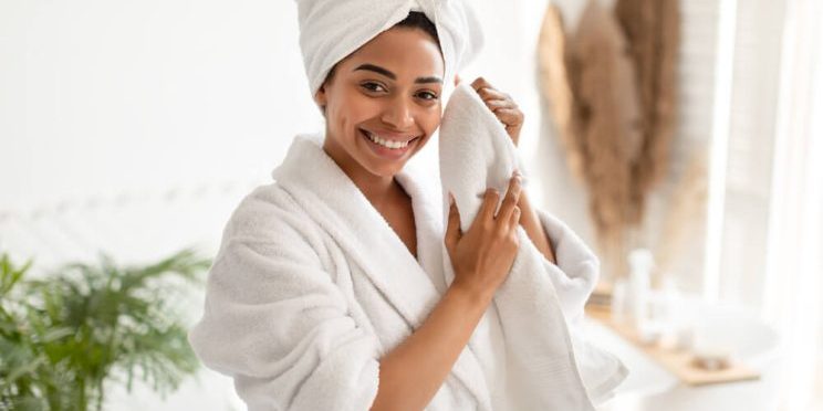 woman drying face